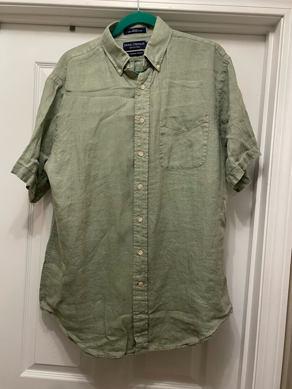 Daniel Cremieux Men's Short-Sleeve Button-Down Shirt - Sage Green 100% linen